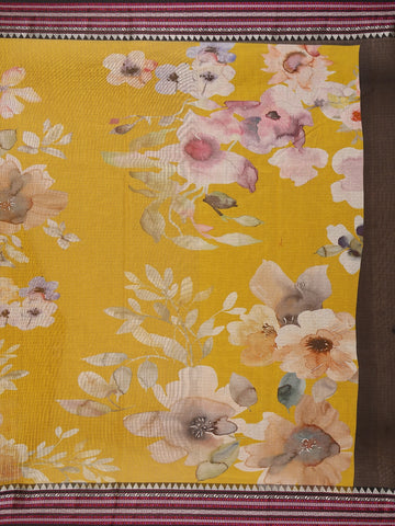 Yellow Floral Design Printed Kota Cotton Saree - Diadem