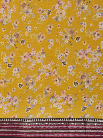 Yellow Floral Design Printed Kota Cotton Saree - Diadem