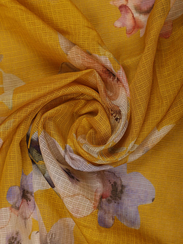 Yellow Floral Design Printed Kota Cotton Saree - Diadem