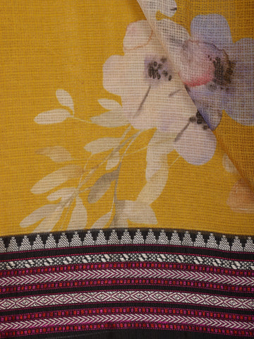 Yellow Floral Design Printed Kota Cotton Saree - Diadem