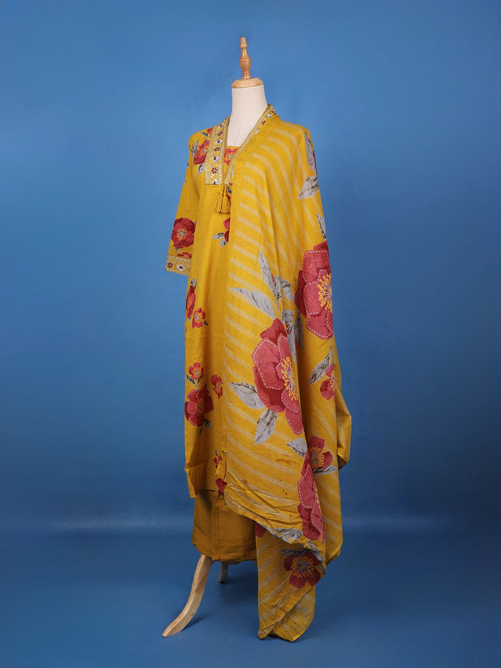 Yellow Floral Design Printed Cotton Salwar Suit - Diadem