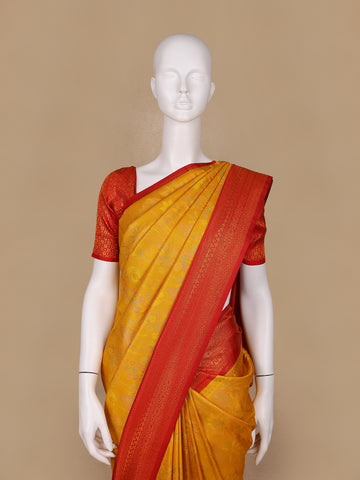 Yellow Floral Designed Semi Silk Saree - Diadem