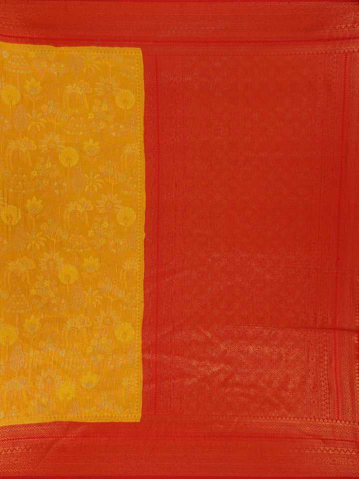 Yellow Floral Designed Semi Silk Saree - Diadem