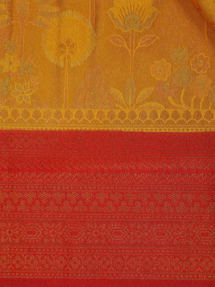 Yellow Floral Designed Semi Silk Saree - Diadem