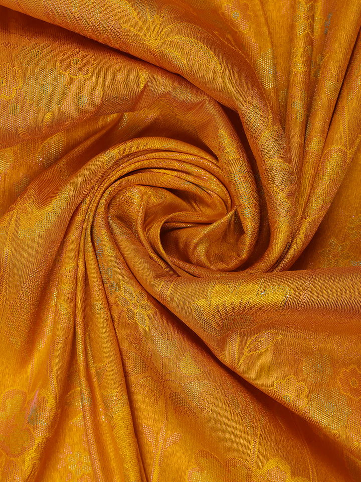 Yellow Floral Designed Semi Silk Saree - Diadem
