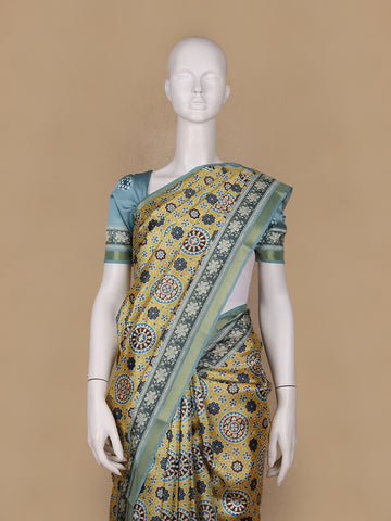 Yellow Floral Designed Semi Silk Saree - Diadem
