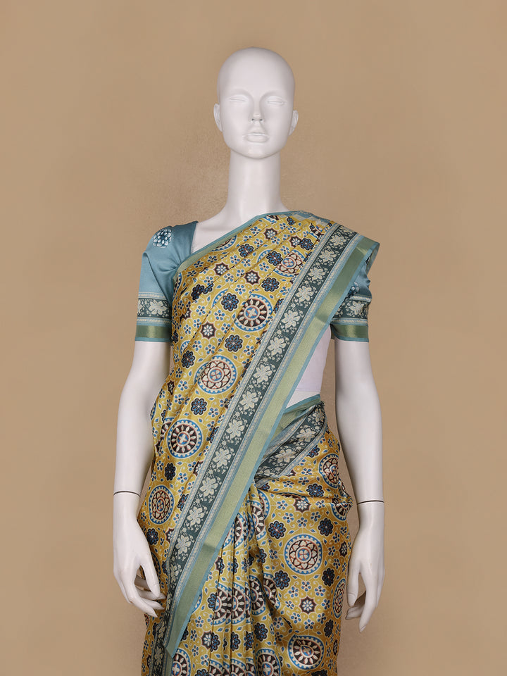 Yellow Floral Designed Semi Silk Saree - Diadem