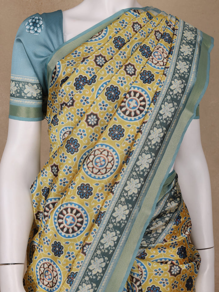 Yellow Floral Designed Semi Silk Saree - Diadem