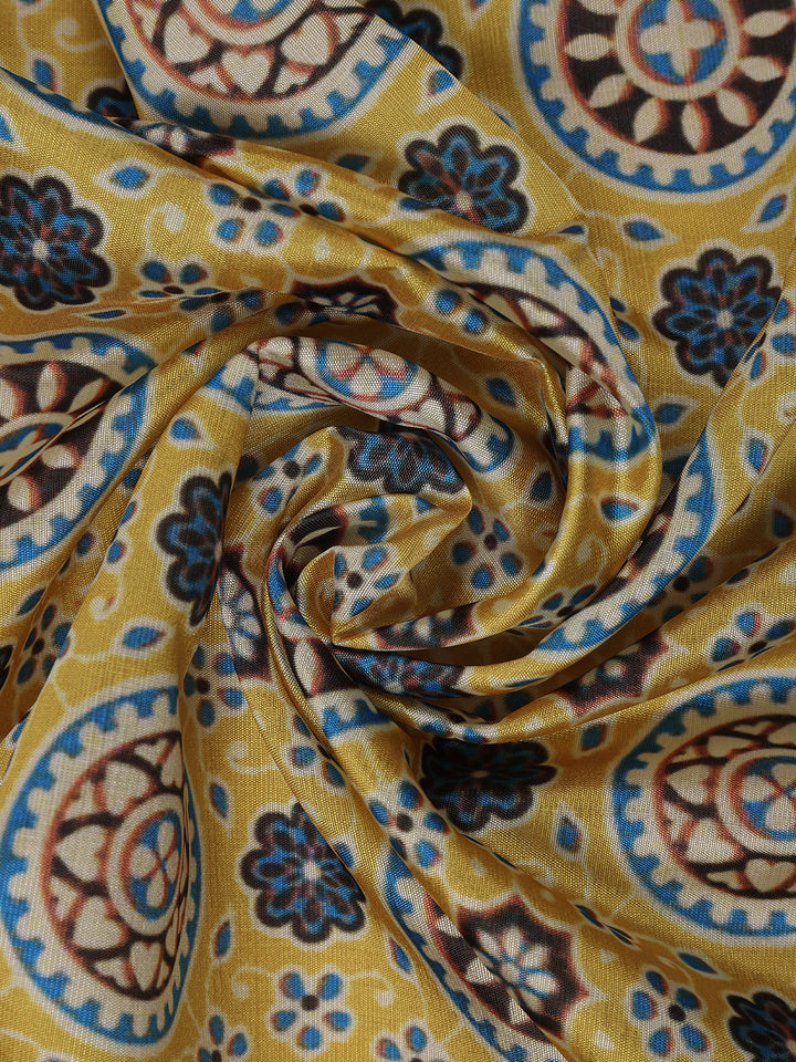 Yellow Floral Designed Semi Silk Saree - Diadem