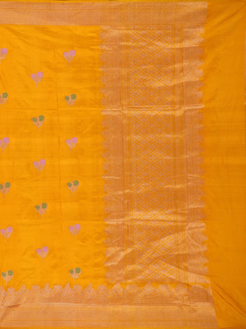 Yellow Floral Designed Banarasi Silk Saree - Diadem