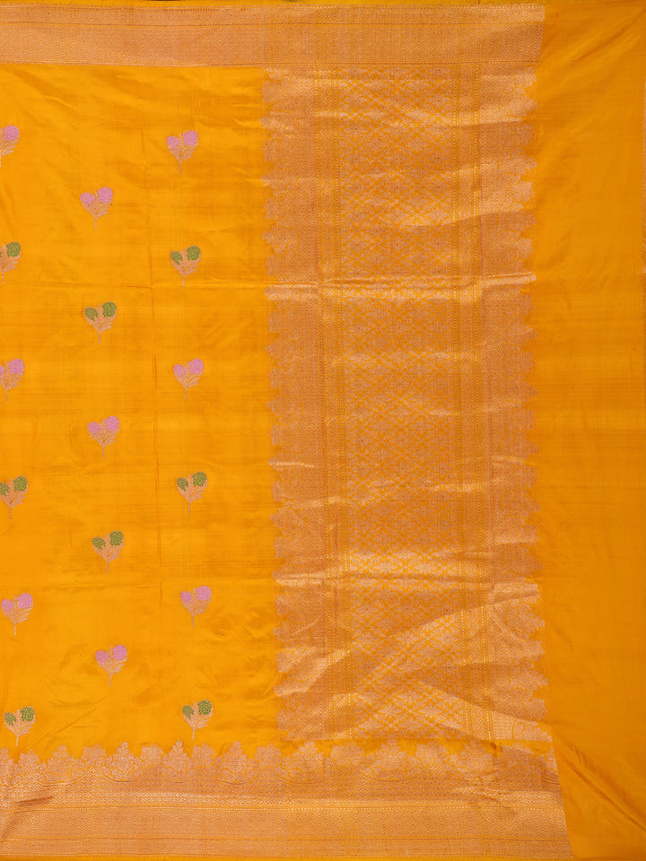 Yellow Floral Designed Banarasi Silk Saree - Diadem