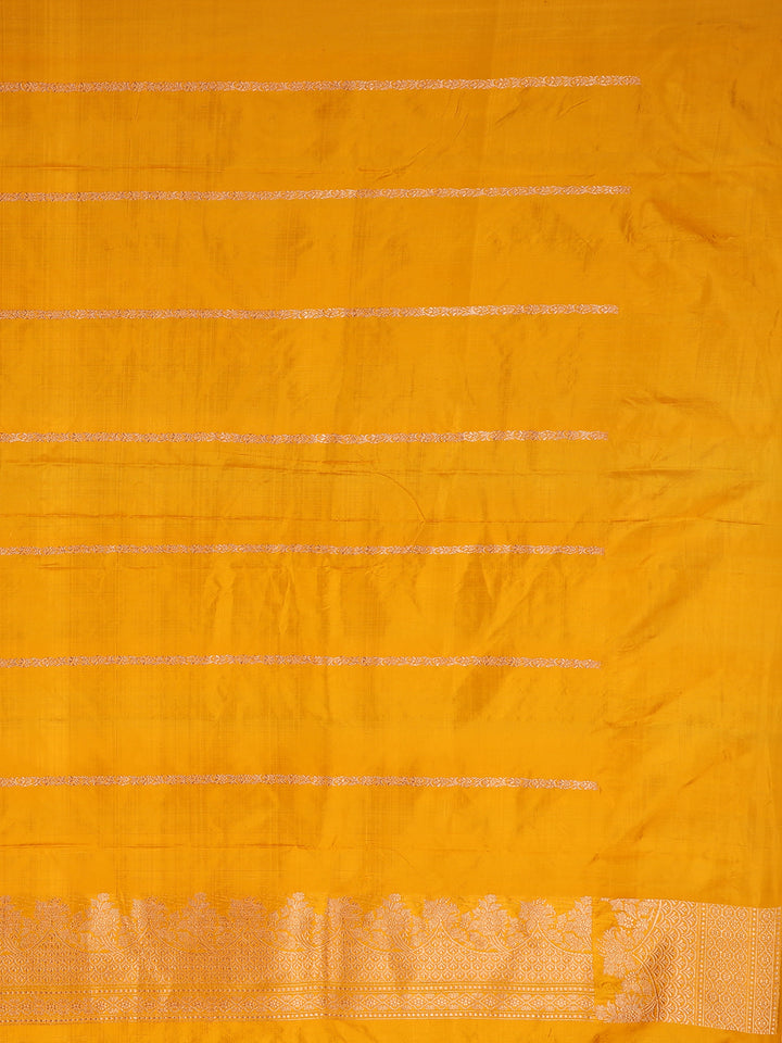 Yellow Floral Designed Banarasi Silk Saree - Diadem