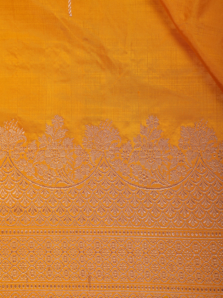Yellow Floral Designed Banarasi Silk Saree - Diadem
