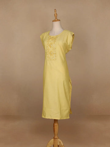 Yellow Floral Designed Cotton Kurti - Diadem