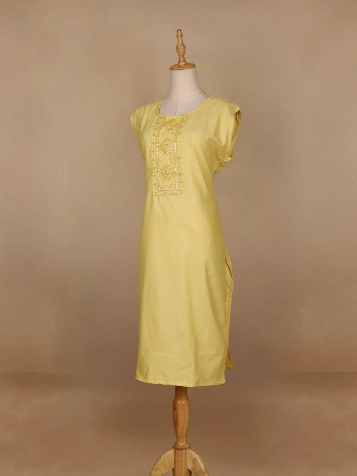 Yellow Floral Designed Cotton Kurti - Diadem