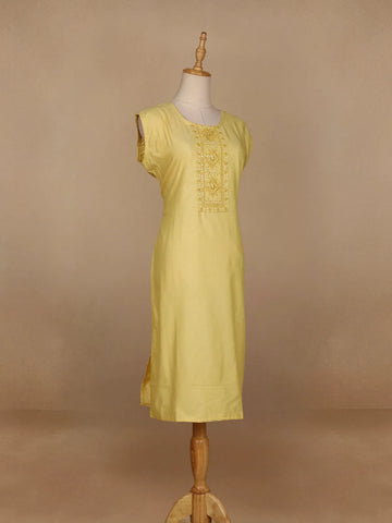 Yellow Floral Designed Cotton Kurti - Diadem