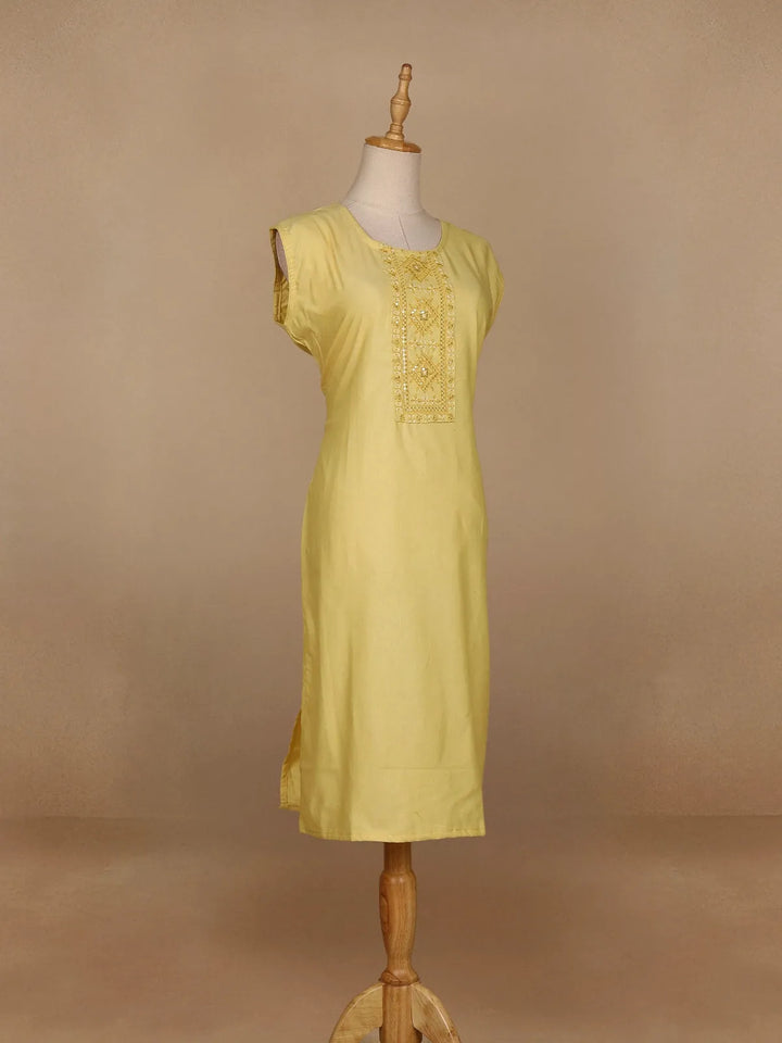 Yellow Floral Designed Cotton Kurti - Diadem