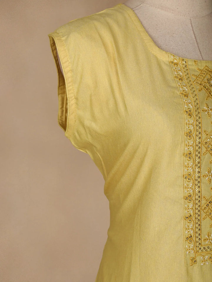 Yellow Floral Designed Cotton Kurti - Diadem