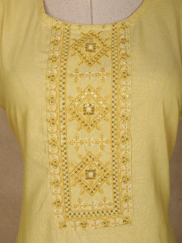 Yellow Floral Designed Cotton Kurti - Diadem