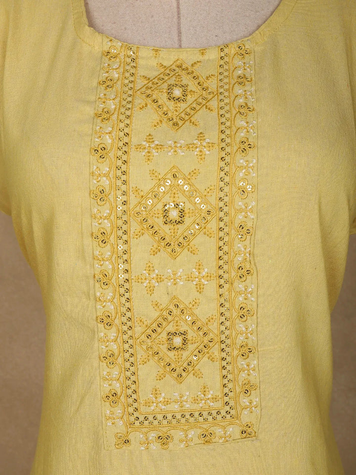 Yellow Floral Designed Cotton Kurti - Diadem