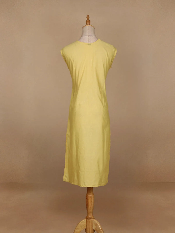 Yellow Floral Designed Cotton Kurti - Diadem
