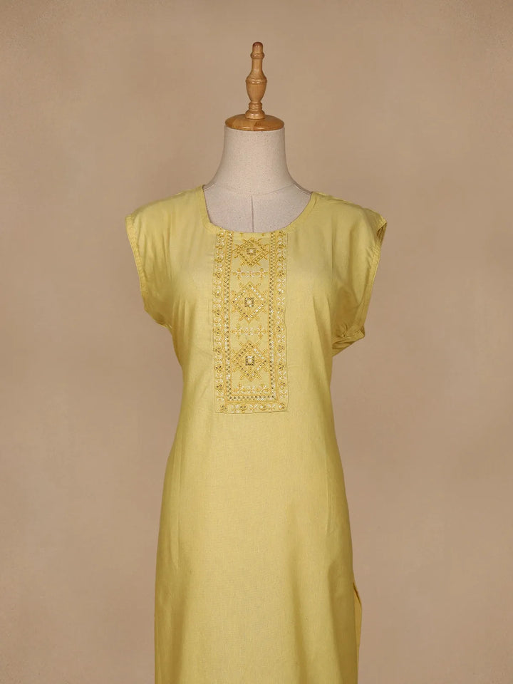 Yellow Floral Designed Cotton Kurti - Diadem