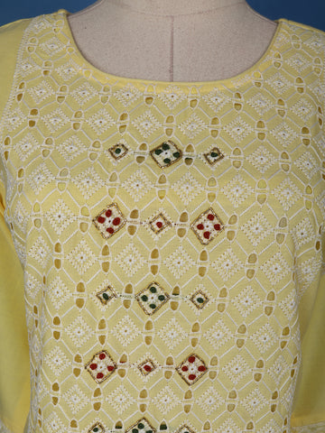 Yellow Floral Designed Cotton Salwar Suit - Diadem