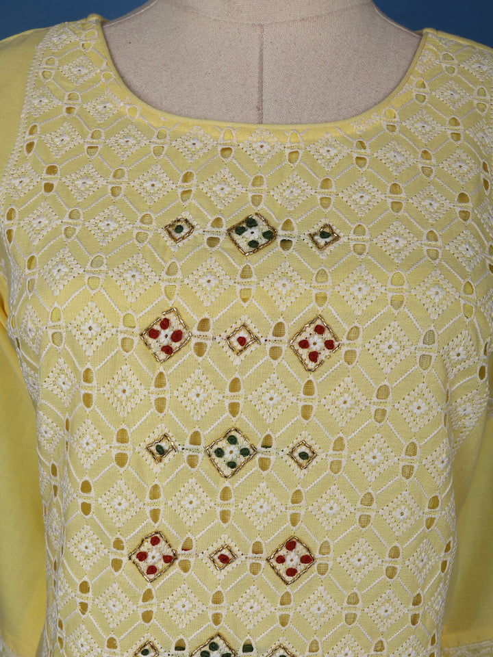 Yellow Floral Designed Cotton Salwar Suit - Diadem