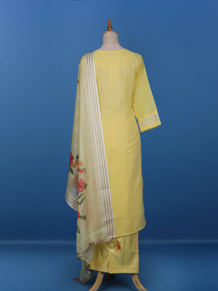 Yellow Floral Designed Cotton Salwar Suit - Diadem