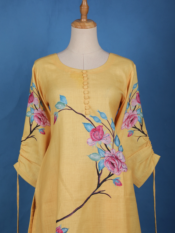 Yellow Floral Designed Cotton Salwar Suit - Diadem