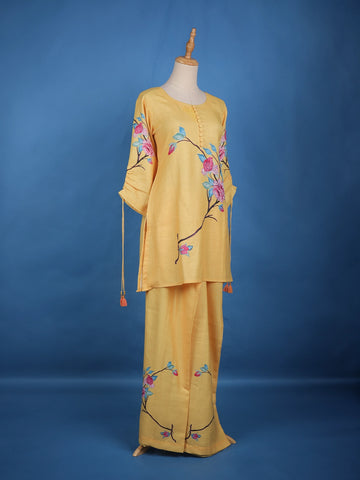 Yellow Floral Designed Cotton Salwar Suit - Diadem