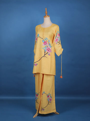 Yellow Floral Designed Cotton Salwar Suit - Diadem