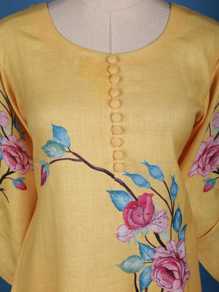 Yellow Floral Designed Cotton Salwar Suit - Diadem