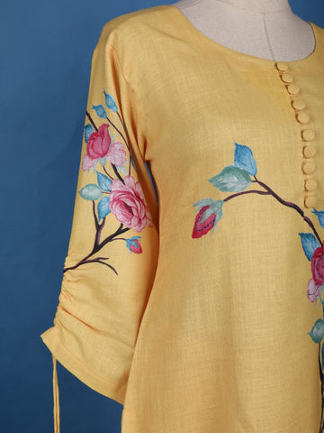 Yellow Floral Designed Cotton Salwar Suit - Diadem