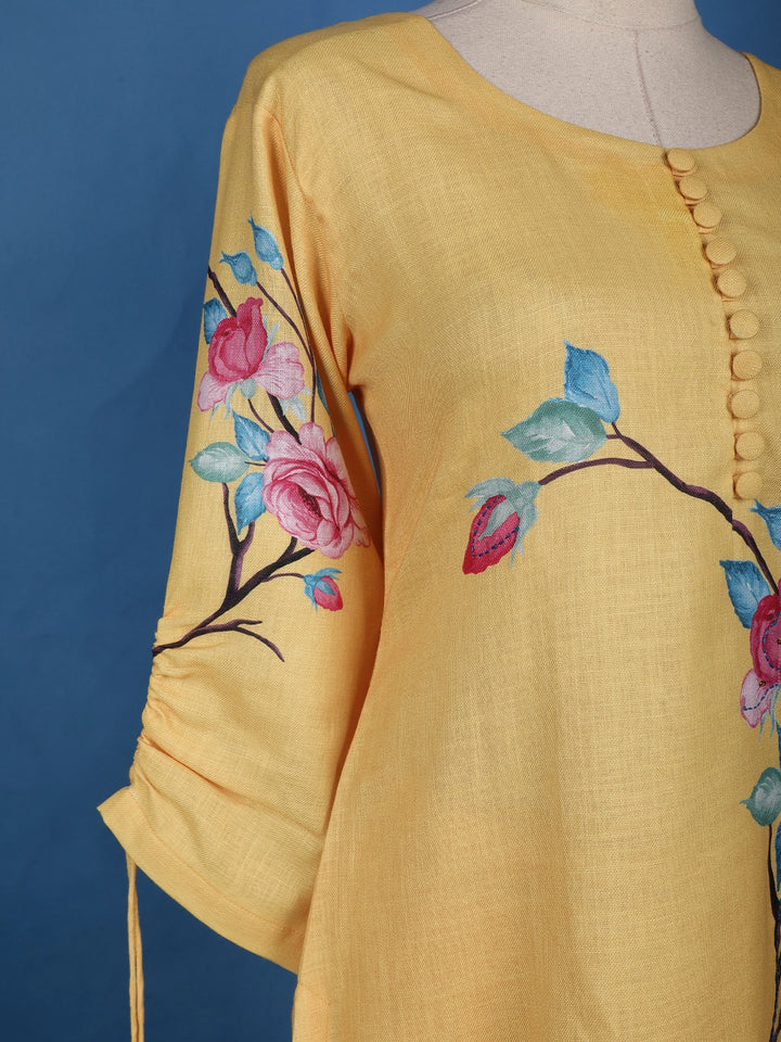 Yellow Floral Designed Cotton Salwar Suit - Diadem