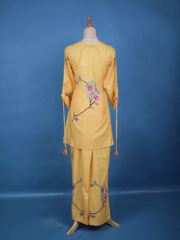 Yellow Floral Designed Cotton Salwar Suit - Diadem