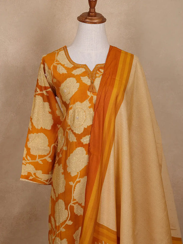 Yellow Floral Designed Cotton Salwar Suit - Diadem
