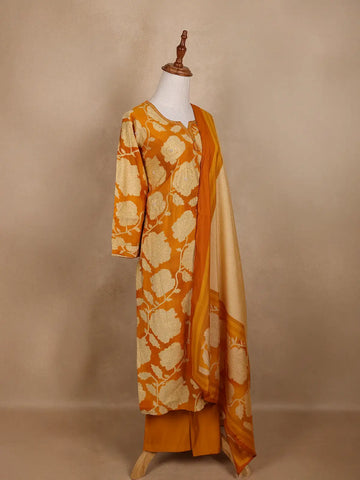 Yellow Floral Designed Cotton Salwar Suit - Diadem