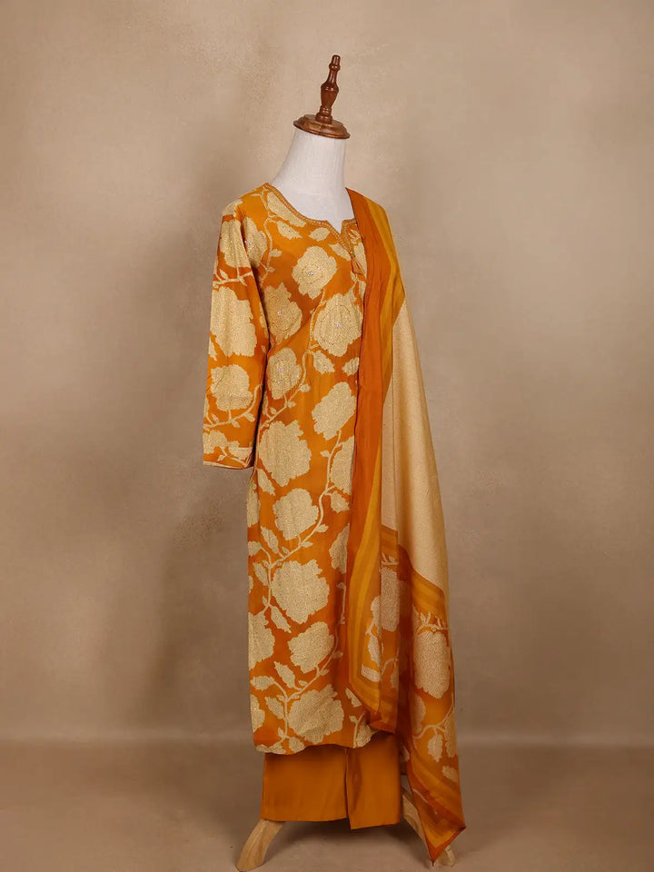 Yellow Floral Designed Cotton Salwar Suit - Diadem