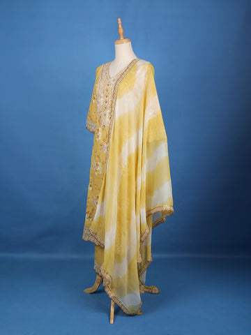 Yellow Floral Designed Cotton Salwar Suit - Diadem
