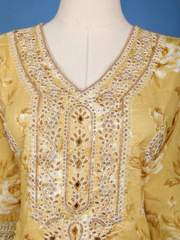 Yellow Floral Designed Cotton Salwar Suit - Diadem