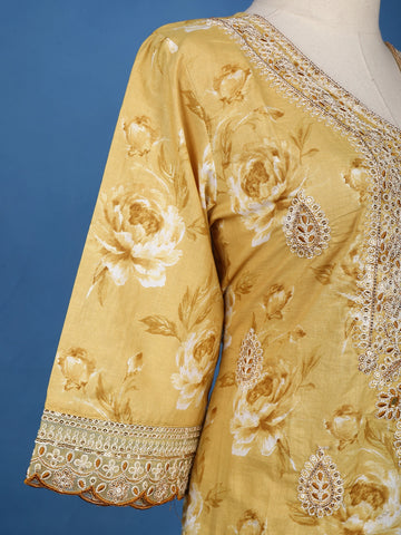Yellow Floral Designed Cotton Salwar Suit - Diadem
