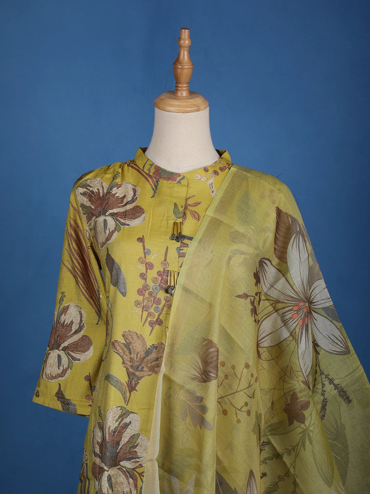 Yellow Floral Designed Cotton Salwar Suit - Diadem