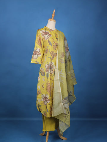Yellow Floral Designed Cotton Salwar Suit - Diadem