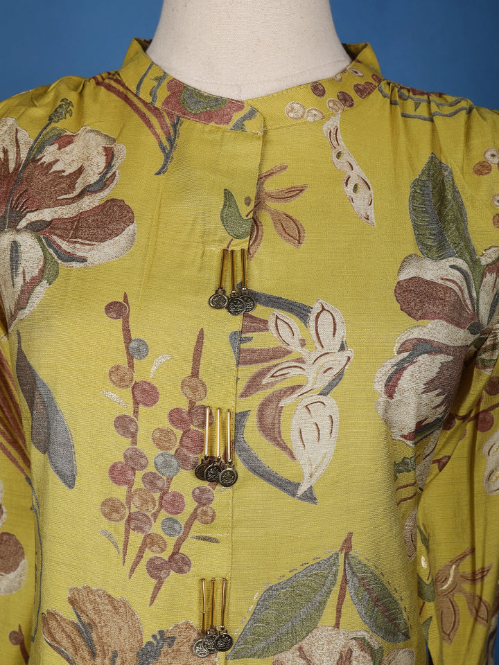 Yellow Floral Designed Cotton Salwar Suit - Diadem