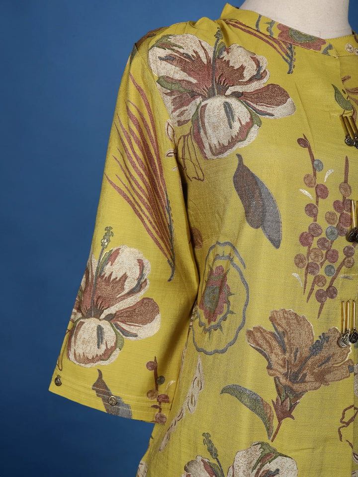 Yellow Floral Designed Cotton Salwar Suit - Diadem