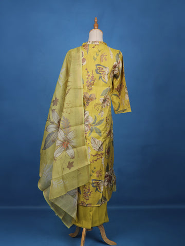 Yellow Floral Designed Cotton Salwar Suit - Diadem
