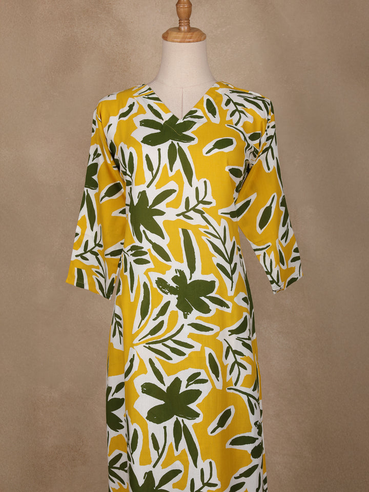 Yellow Floral Designed Cotton Salwar Suit - Diadem