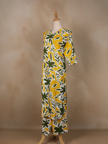 Yellow Floral Designed Cotton Salwar Suit - Diadem