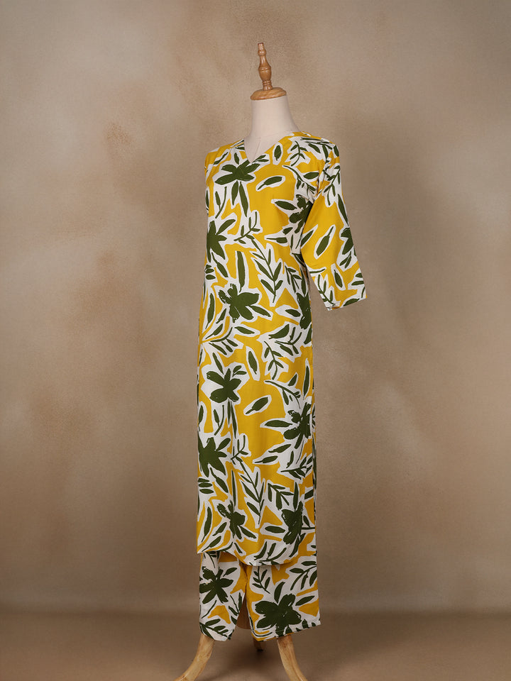 Yellow Floral Designed Cotton Salwar Suit - Diadem